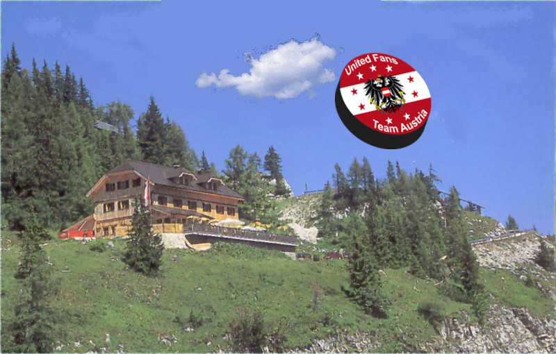 Bild der Loserhütte in Altaussee mit Österreich-Wolke